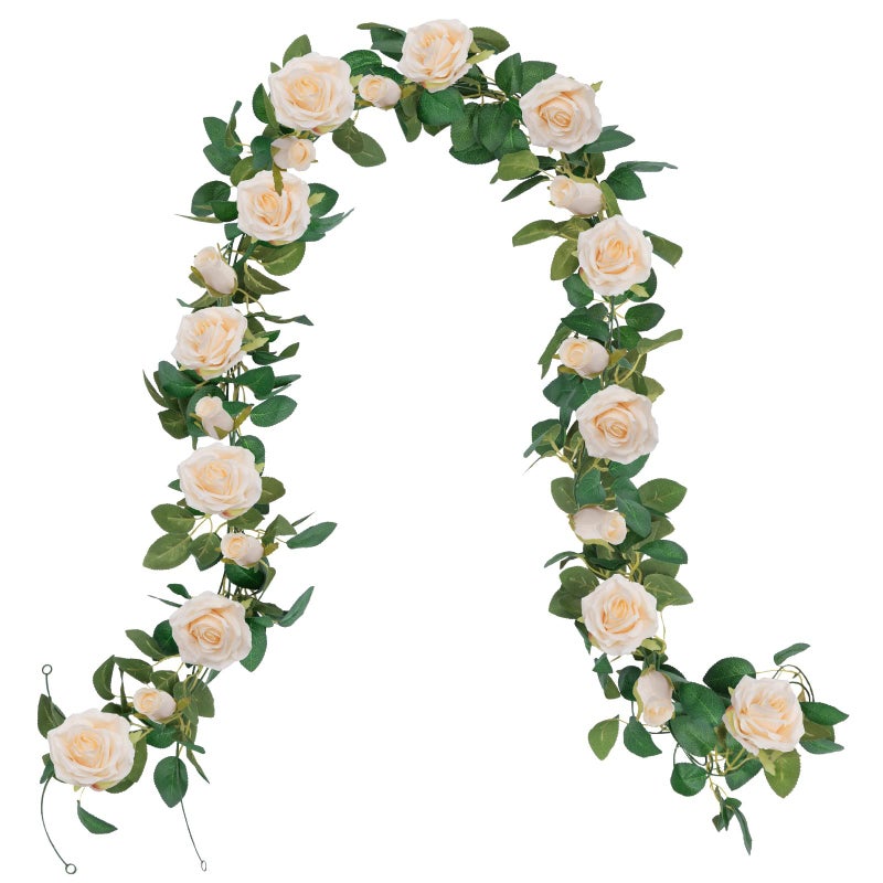 U'Artlines 3 Pack Artificial Champagne Rose Vines Floral Garlands Total 19.5 Ft Fake Vine Silk Flower Garland for Indoor Outdoor Home Wedding Arch Garden Wall Decoration - Image 3